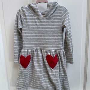 Carter's 3T Girls Gray & White Stripe Valentine’s Day Heart Sleeve Dress w/Hood